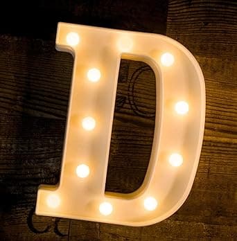 SATYAM KRAFT Marquee Alphabet Shaped Led Light-Asthetic Decorations Letter Light for Gift, House Decor, Birthday, Bedroom, Table, Home Decoration, Night Light Lamp and Wall Lamp (D)