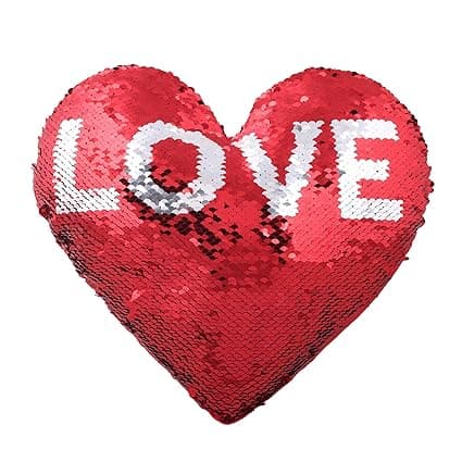 AVJ HOME Hand Made Reversible Sequins Heart Shaped Pillow for Couples in Valentine's Day - Red, 13X14 Inch (Pack of 1)